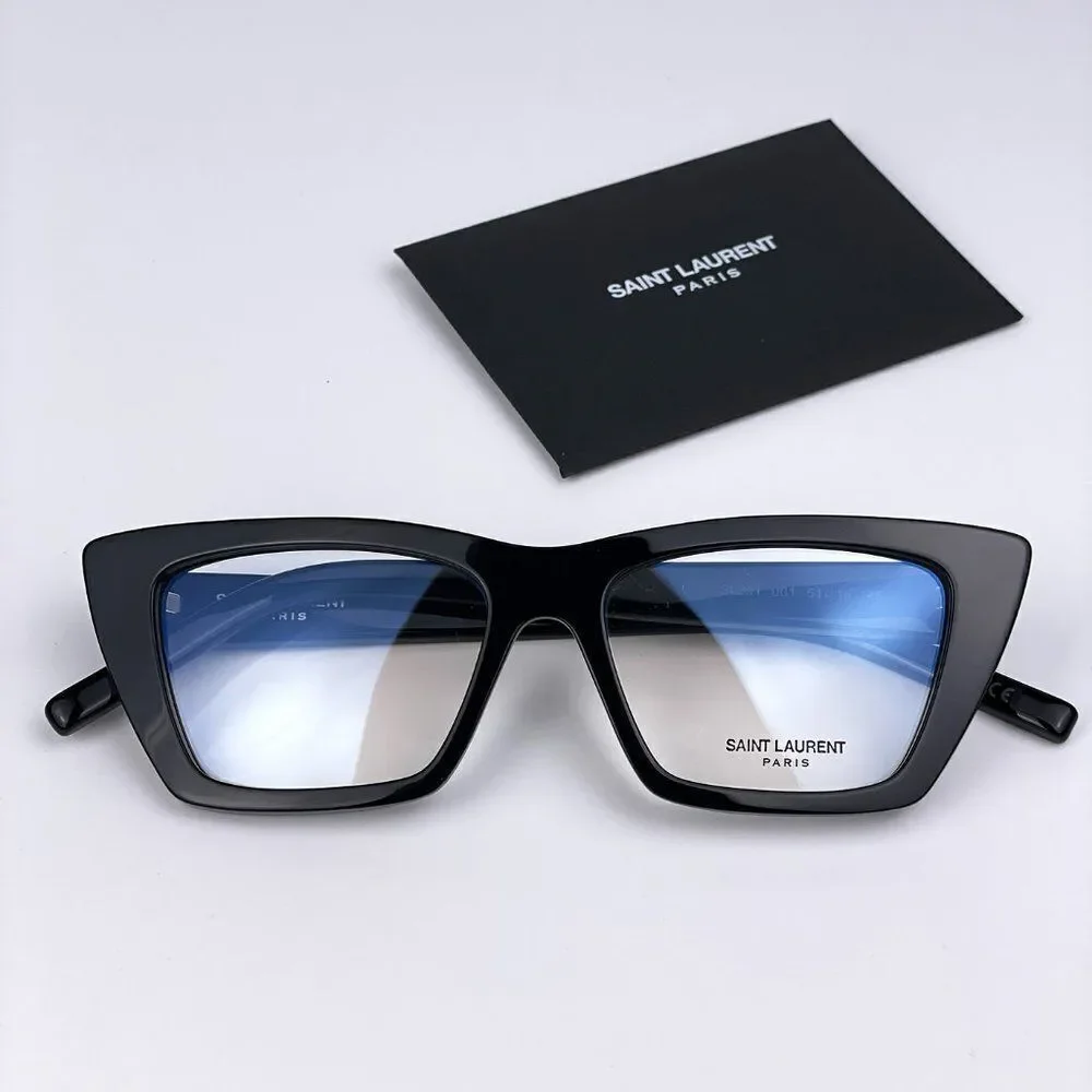 NEW Saint Laurent SL291 001 Black Cat Eye Blue Block Women Eyeglasses